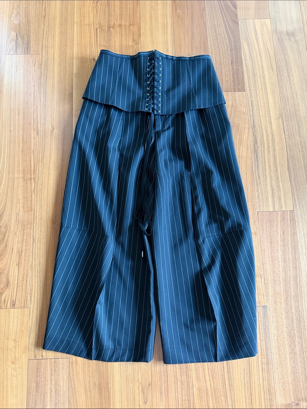 Jean Paul Gaultier Black Pinstripe Wide-Leg Corset Waist Pants